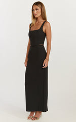 Stormi Two Piece Set - Corset Top And Maxi Skirt Set in Black