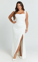 Tabitha Maxi Dress - Cowl Neck High Split Dress in Ivory