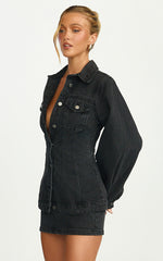 Tianna Jacket - Long Sleeve Contoured Recycled Denim Jacket in Washed Black