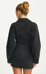 Tianna Jacket - Long Sleeve Contoured Recycled Denim Jacket in Washed Black