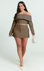 Ursula Mini Skirt - Structured Tailored Skirt in Mocha