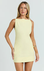 Winona Mini Dress - Boat Neck Smock Dress in Lemon