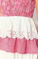 Rosealie Red And White Strapless Mini Dress