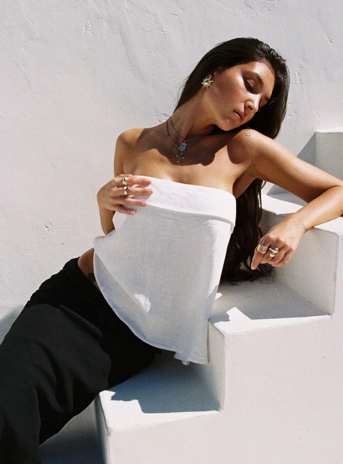 Ethel Strapless Linen Top White