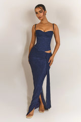 The Lexi Lace Maxi Skirt in Navy Blue