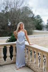 Zoe Lace Detail Maxi Dress-Dusty Blue/Ivory